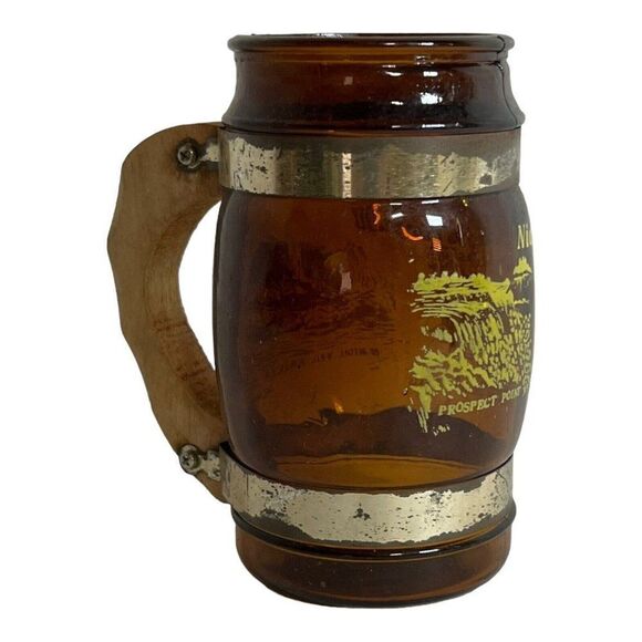 Niagara Falls Canada Wooden Handle Amber Glass Mug  Canadian Horseride Souvenir - Picture 2 of 6